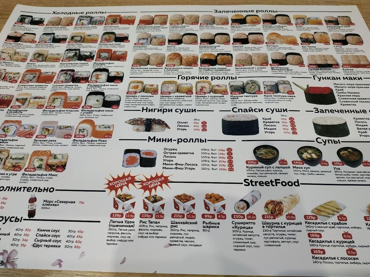 Печать меню