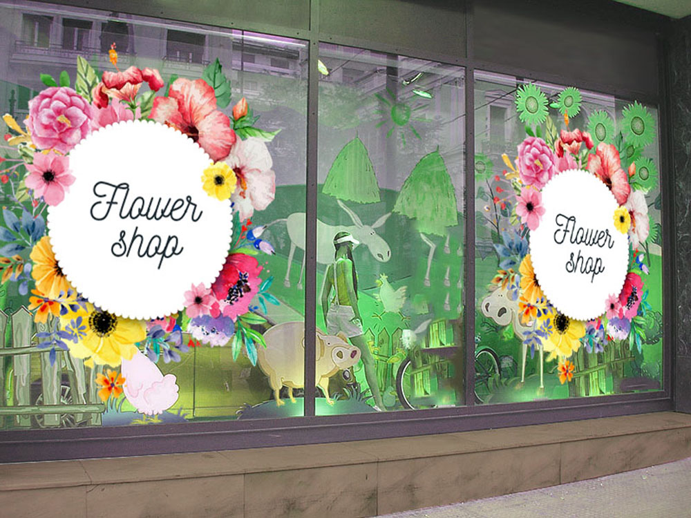 Печать наклеек на стекло витрины