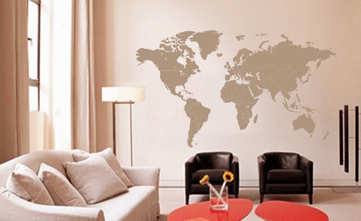 Печать интерьерных наклеек карта мира