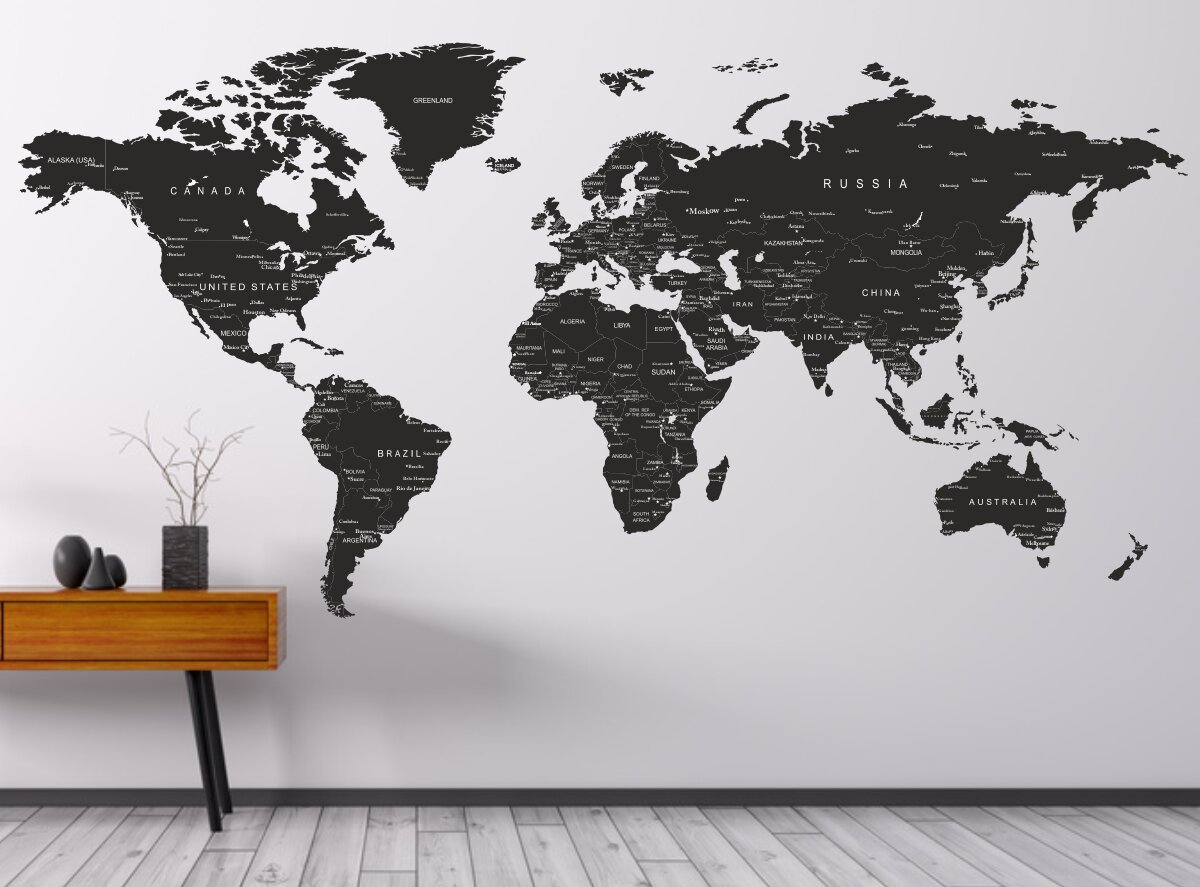 Печать интерьерных наклеек карта мира
