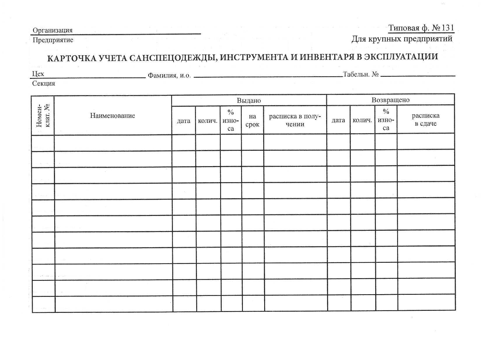 Печать инвентарных карточек
