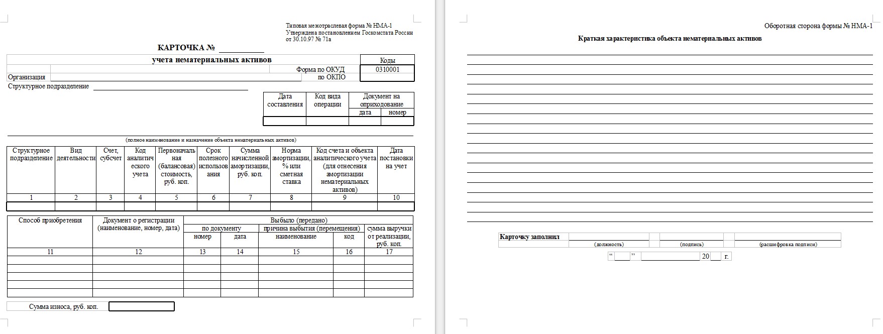 Печать инвентарных карточек