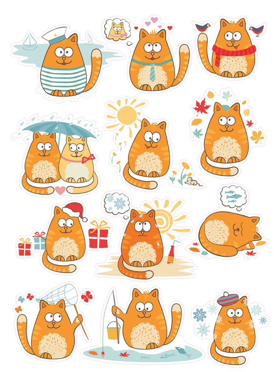 Печать наклеек котиков