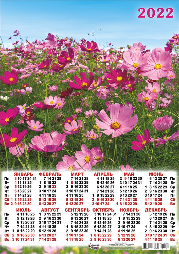 Печать календарей-плакатов на 2022 год