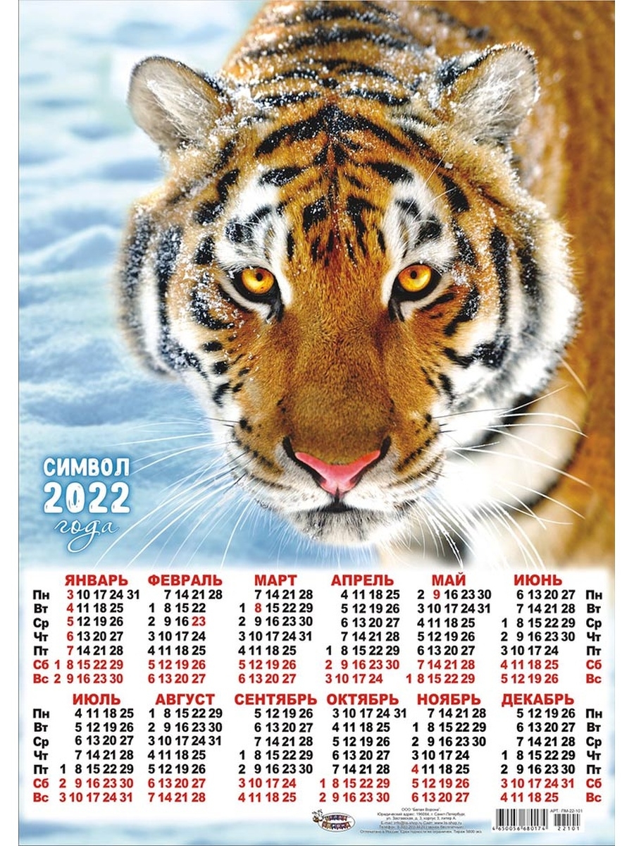 Печать календарей-плакатов на 2022 год