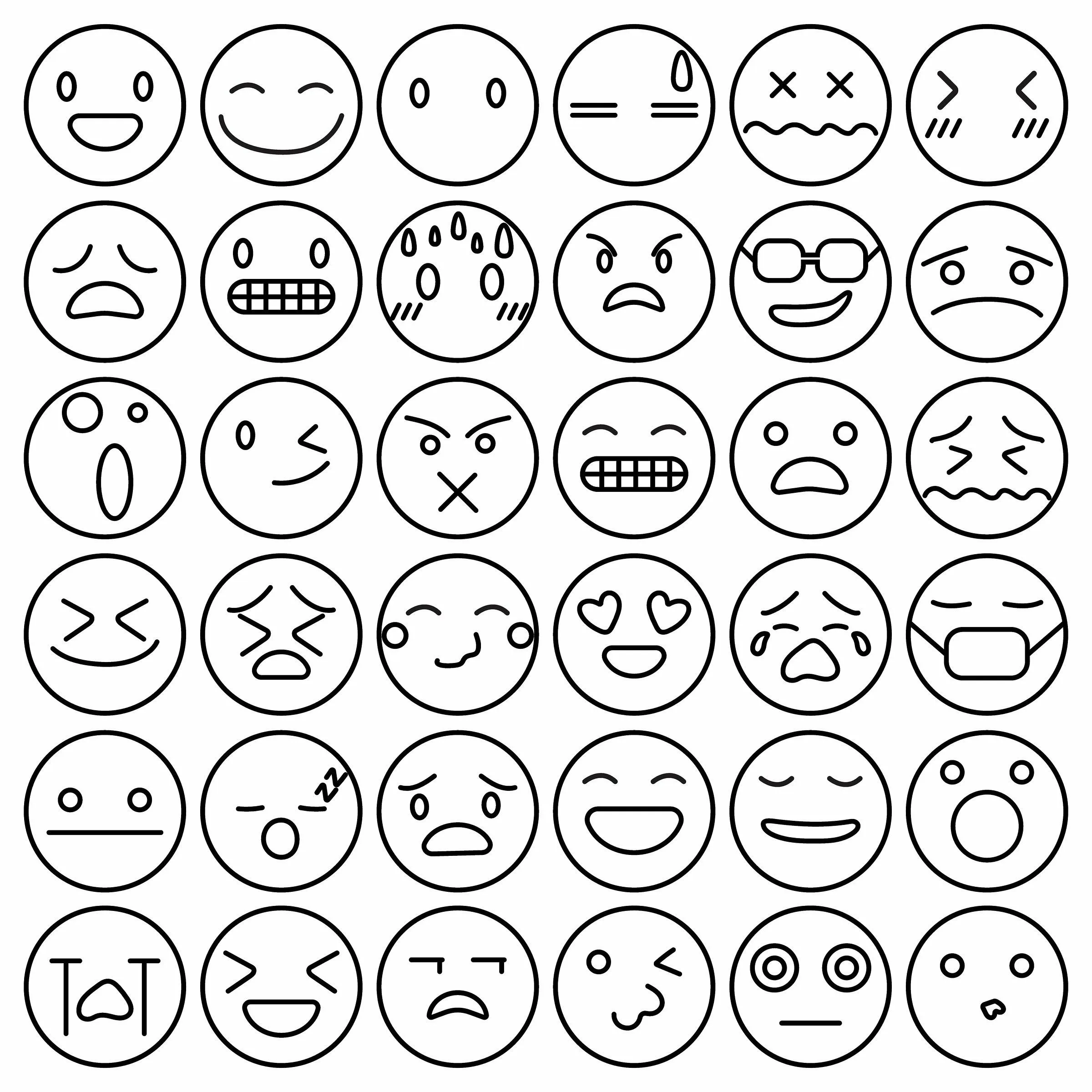 Печать черно-белых наклеек смайлики