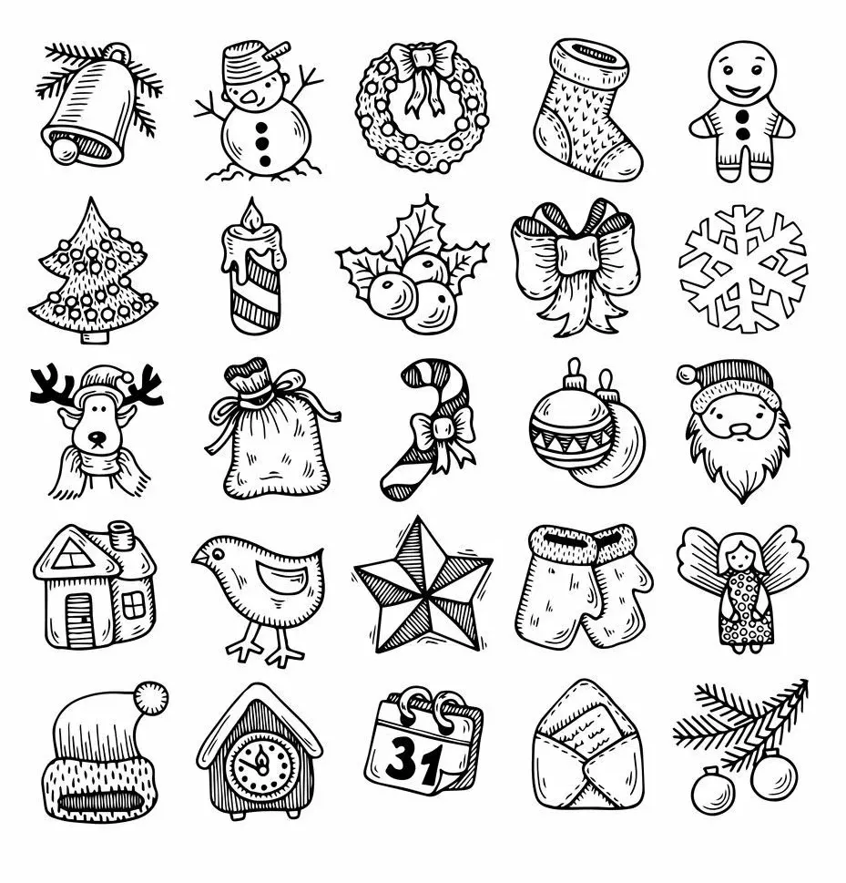 Печать новогодних черно-белых наклеек для лд