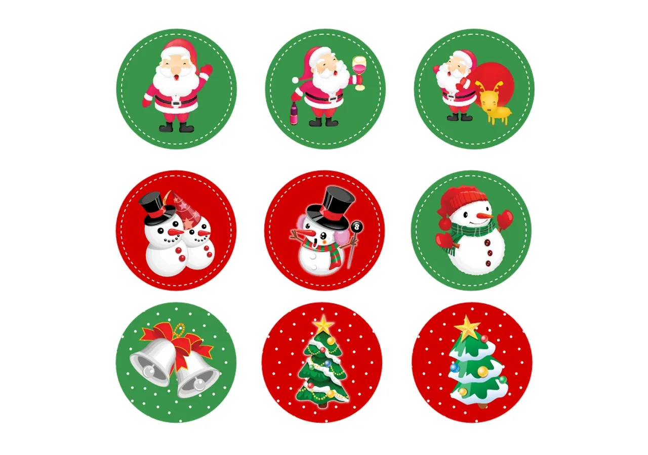 Печать новогодних цветных наклеек