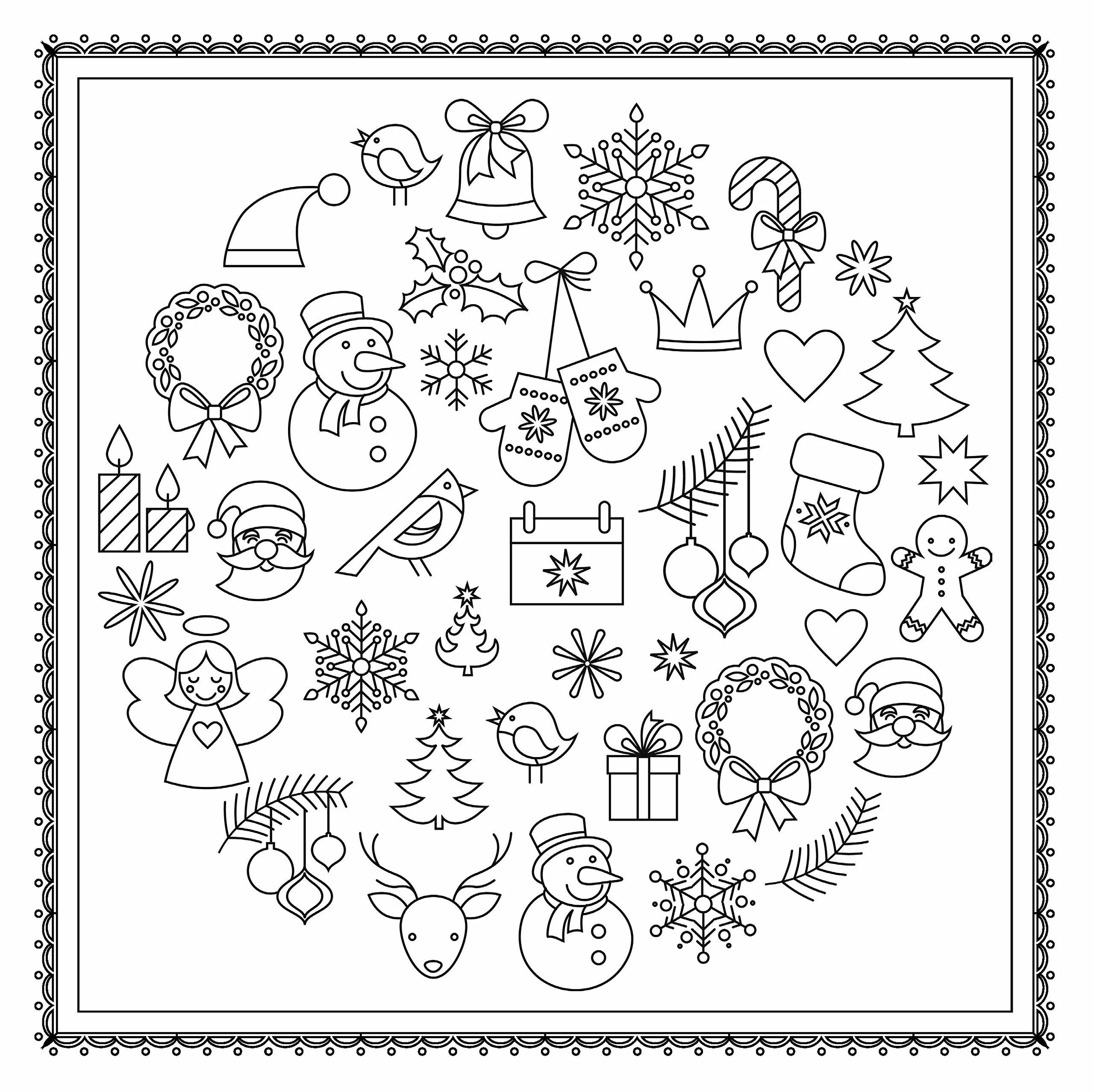 Печать новогодних наклеек на раскраски